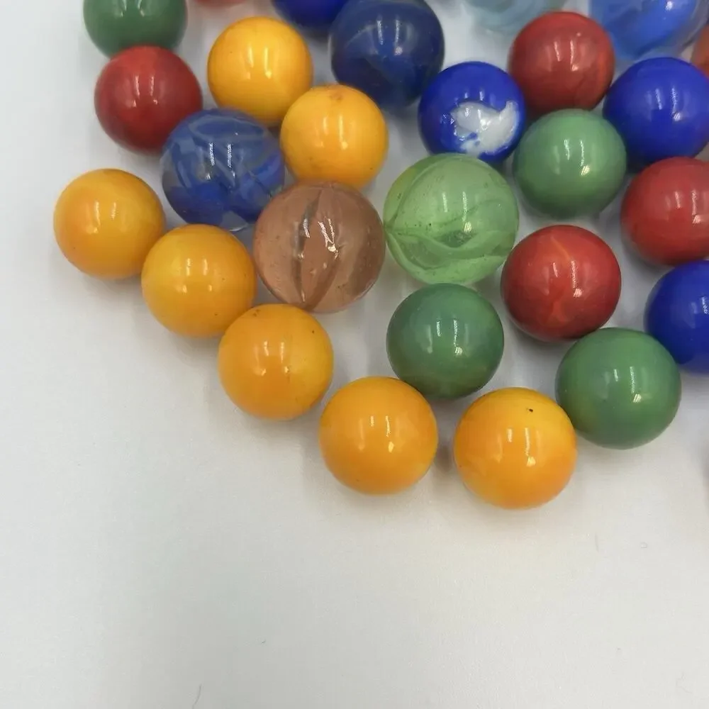 Vintage Marbles Lot Of 46 Various Colors Sizes VTG Old Skool Games